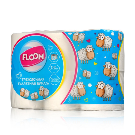 Floom Premium 3-х слойная туалетная Бумага 6 рулонов